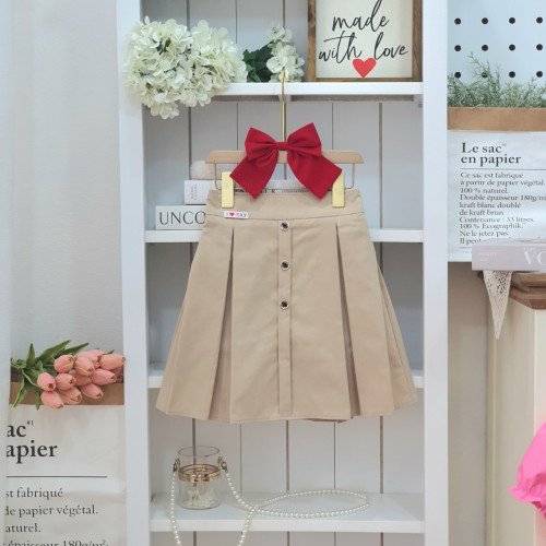 Chân váy dáng dài xếp ly 3 cúc dọc - kèm quần bên trong-CHÂN VÁY HỌC SINH